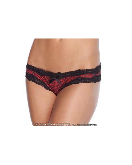 Red Leopard Skin Crotchless Knickers