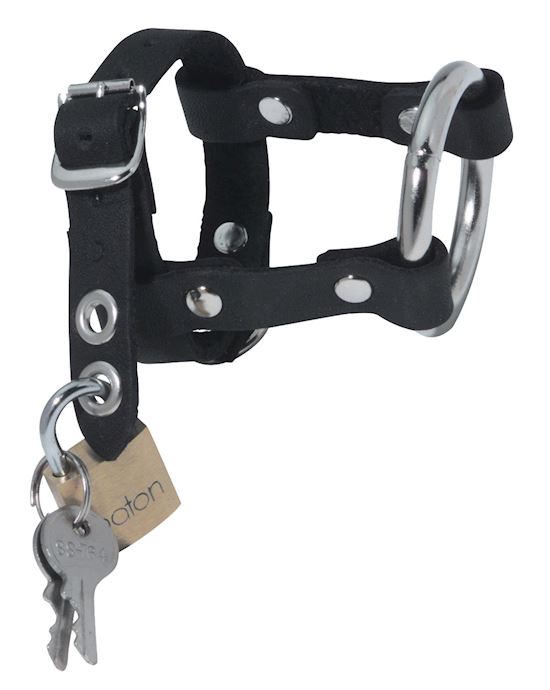 Locking Leather Cock And Ball Harness
