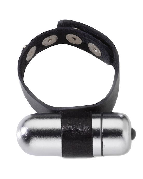 Large Vibrating Leather Snap Cock Ring