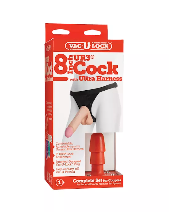 Ultra Harness 2 and Plug Vaculock 8 Inch Cock UR3 Set 2