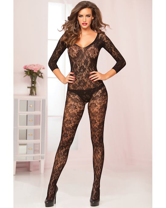 Crochet Floral Lace 3 4 Sleeve Body Stocking Stm 20419